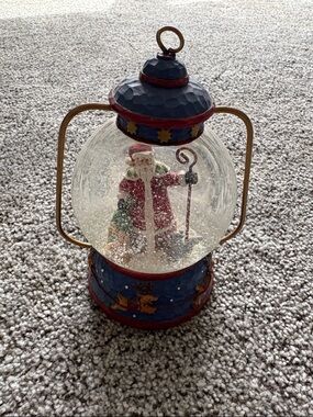 St. Nicholas Square Red and Blue Santa Lantern Snow Globe